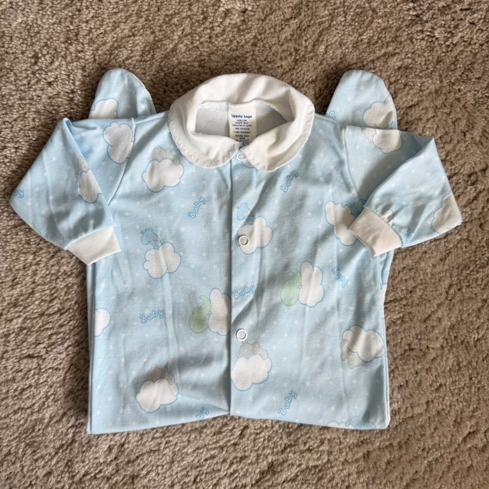 Uppity Togs Baby Bodysuit Blue Footed Animals Clouds Baby Large 18-23lbs Vintage